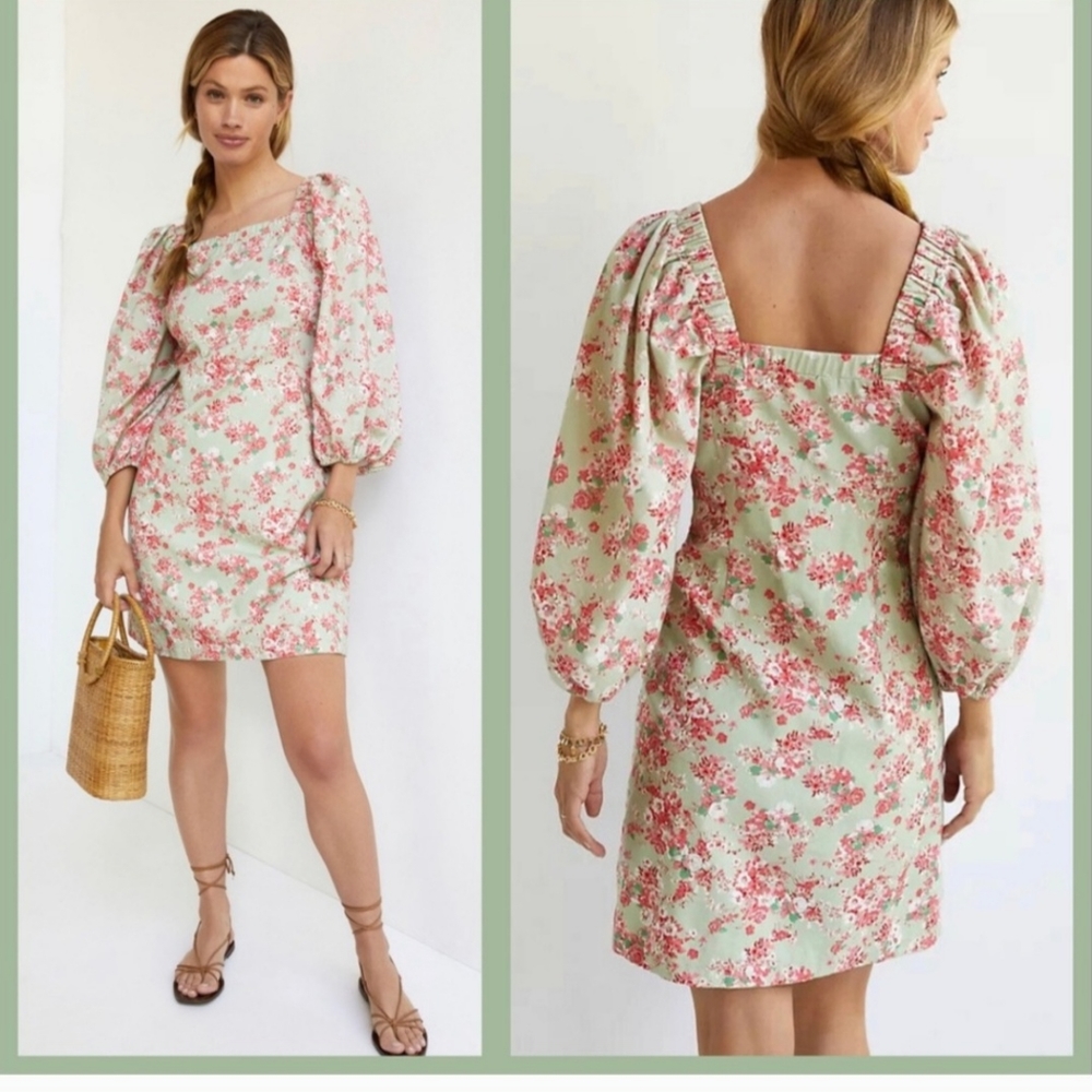 NWT Anthropologie Forever That Girl Floral Puff Sleeves Dress Pink Wedding Sz S